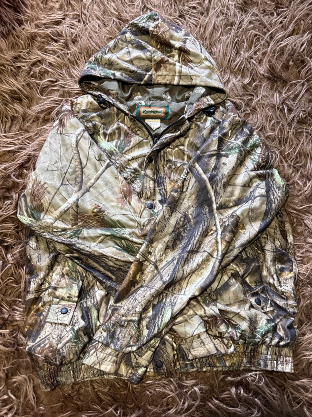 Remington Woodland Camo Hooded Hunting Jacket - Green, Brown, Tan